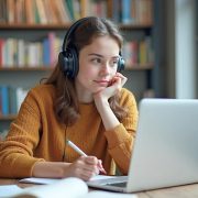 Frau abgelenkt bei der Arbeit am Computer