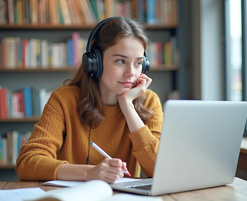 Frau abgelenkt bei der Arbeit am Computer